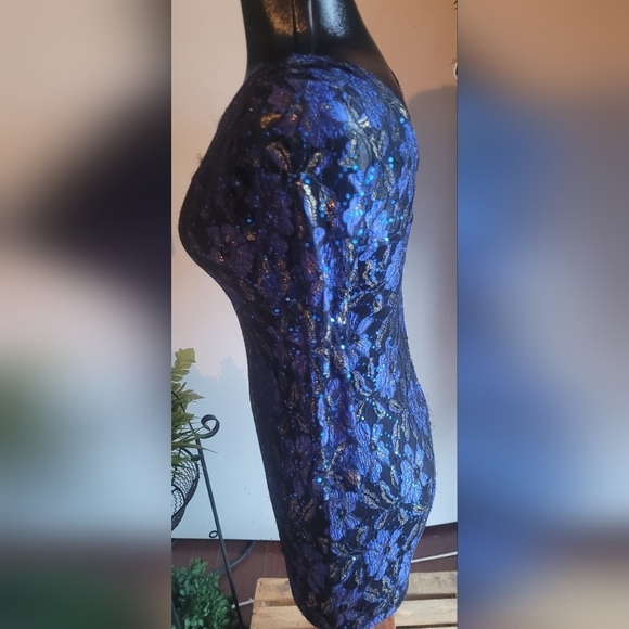Parisian Collection Blue Floral Lace and Sequin Detailed Mini Dress S - Picture 5 of 8